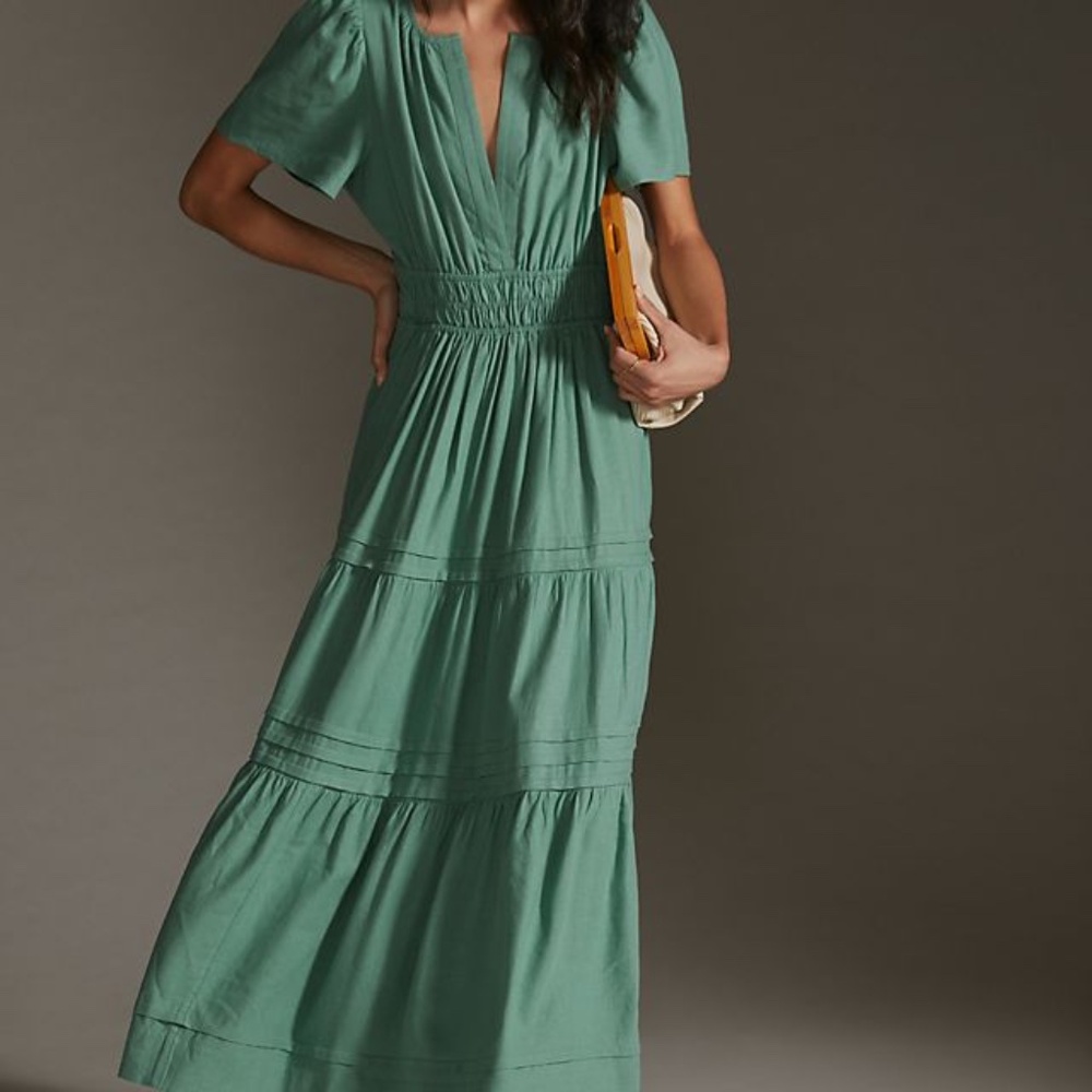 Anthropologie Somerset Dress Linen Edition Green